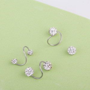 Pendientes de bola en forma de S con diamantes completos, arete de acero inoxidable en espiral para la nariz, joyería para fiestas - Product Image 1