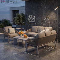 SHISHUN Outdoor-Gartenmöbel-Set für 5 Personen, Seilgeflecht-Aluminium-Sofa-Stühle, Sinterstein-Couchtisch, wasserdicht, rostfrei