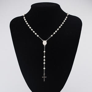 Long Collier Chapelet Perle en Acier Inoxydable Vierge <span class=keywords><strong>Marie</strong></span> Croix Jésus <span class=keywords><strong>Divine</strong></span> Miséricorde - Product Image 5