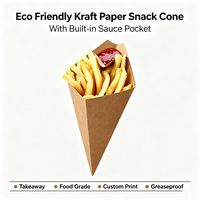 Support écologique en papier pour crêpes, gaufres, churros et beignets, avec pochette pour sauce et compartiment pour coupelle de sauce, pour snacks à emporter
