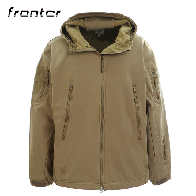Outdoor Winter Waterproof Breathable Plus Size Men Blouson Tactical Canvas Jacket with Zipper in Khaki