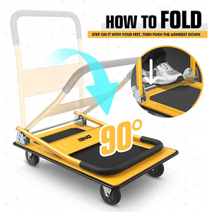 Troli Dorong Lipat Kapasitas 150KG dan 300KG <span class=keywords><strong>4</strong></span> Roda  Gerobak Flatbed Kecil Warna Kuning - Product Image 3
