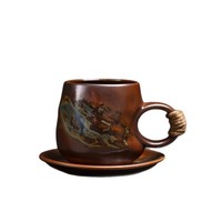 Ensemble de tasses à café et soucoupes en céramique rétro modernes tournées au four pour le thé de l'après-midi et les fêtes Tasse à latte de petite capacité