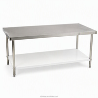 Table de travail commerciale à double niveau en acier inoxydable, finition brossée mate, avec étagère inférieure, pieds réglables, capacité de charge 300 kg/m, pour cuisine