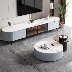 Set di Tavolini da Salotto Moderni ed Ecologici, Tavoli Rotondi <span class=keywords><strong>in</strong></span> Lastra di Roccia con Accenti <span class=keywords><strong>in</strong></span> Legno, <span class=keywords><strong>Arredamento</strong></span> per la Casa - Product Image 1