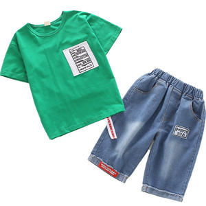 Ebay Express France Vêtements pour bébés Chine Jeans d'été Pantalon court 3/4 et ensembles de t-shirts imprimés verts Garçons Enfants - Product Image 5