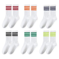 Chaussettes de sport mi-mollet pour femme, en polycoton, rayées, absorbantes, décontractées, tendance, pour le commerce transfrontalier, à aiguille simple