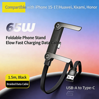 DOONJIEY Câble de charge rapide 65W avec support pour téléphone portable iPhone 15/17, tablettes et appareils de jeu USB-A/USB-C en aluminium/nylon