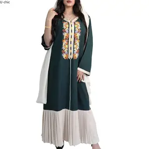 U-chicAutumn and Winter Muslim Middle East Universal Embroidery Lace Chiffon Dubai Robe Abay Women's Clothing Abaya