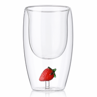 Tasse à café, thé, lait ou boisson chaude ou froide en verre transparent à double paroi isolée de 300 ml, qualité supérieure, parfum fraise