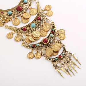 <strong>Boho</strong> Style Vintage Style Jewelry <strong>Necklace</strong> Gold Chain With Multilayers Moon and Coins Statement <strong>Necklace</strong> - Product Image 2