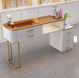 Table de manucure japonaise élégante et luxueuse de style crème, design en verre élégant, utilisation domestique moderne, table à ongles multifonctionnelle, matériau métallique - Product Image 4