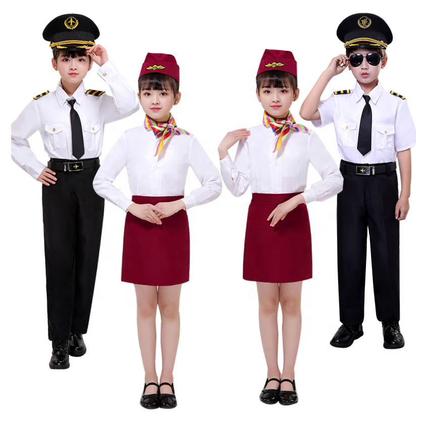 Girls and boys airline clothes cosplay costume custom high quality kids Halloween set kids pilot uniform