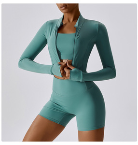 Lcool Custom <strong>Sport</strong> Wear Active Workout Wear Womens Gym 3 Piece Yoga Set With <strong>Jacket</strong> Long Sleeve Yoga Set Nylon Spandex Gym Set