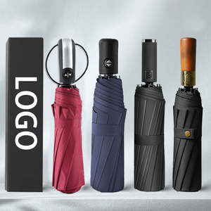 Parapluie pliant classique promotionnel avec logo personnalisé, ouverture entièrement automatique, armature en fibre de verre, design coupe-vent pour cadeaux d'affaires - Product Image 3