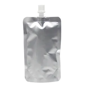 Groothandel 150Ml Midden Mond Zilver Duurzaam Water Proof Aluminiumfolie Uitloop Pouch Tassen Verpakking Met Stro Nozzle