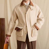Veste d'hiver pour homme en laine peignée 100% style vintage, col carré rétro, fermeture éclair, taille cintrée