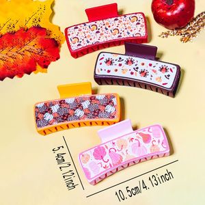 Pince à cheveux rectangulaire en similicuir avec imprimé citrouille et dinde de Thanksgiving, accessoires de mode pour les fêtes - Product Image 2