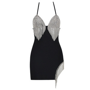 Sexy Hanging Neck Tassel <b>Drill</b> <b>Mini</b> Bodycon Fashion Women's Stretchy Dresses Fashion - Product Image 6