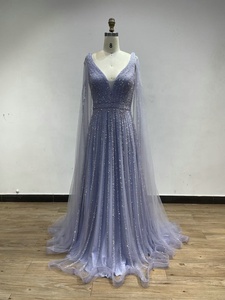 DDA005 <span class=keywords><strong>Abito</strong></span> da Sera di Lusso con Scollo a V, Maniche a Mantella, Ricami di Paillettes, Fiocco sul Retro, Elegante Vestito a Linea A con Perline per <span class=keywords><strong>Madre</strong></span> della <span class=keywords><strong>Sposa</strong></span> - Product Image 4