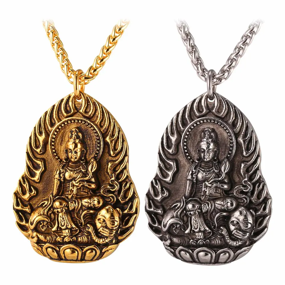 wholesale stainless steel natural jade buddha pendant necklace china