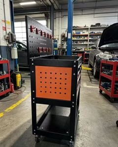 3-Shelf Mechanic Tool Cart with <strong>Pegboard</strong> Panel &amp; Drawer Heavy Duty Steel Rolling Workshop Storage Trolley OEM 300kg Capacity - Product Image 5