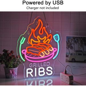 Grilled Ribs Letreros Neon LED indoor hanging ambient light shop <b>sign</b> wall decoration light entrance indicator light Customized - Product Image 4