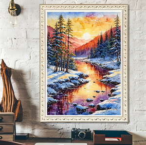 Kit Fai-<span class=keywords><strong>da</strong></span>-Te per Pittura Acrilica Moderna con Numeri, <span class=keywords><strong>Paesaggio</strong></span> <span class=keywords><strong>Invernale</strong></span> con Neve e Fiume, Forma Rettangolare, Ecologico, con Pennelli e Tela - Product Image 2