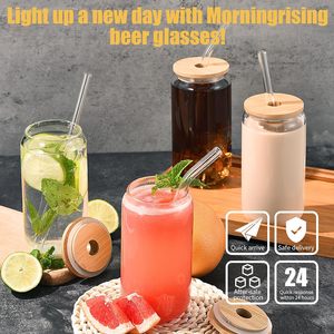 Vasos de Vidrio con Tapas de Bambú y Pajitas, 16 Oz, 18 Oz, 20 Oz, Vasos para Beber Cerveza con Forma de Lata, para Café Helado - Product Image 6