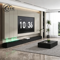 Mueble de TV de Panel de MDF Personalizado, Moderno y Ecológico para Sala de Estar, Diseño Compacto con Simulación de Llama Atomizada Integrada