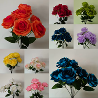 Bouquet de 9 roses artificielles réalistes en soie parfumée, fausses roses à tête ronde pour mariage, vase, décoration de table, vente en gros d'usine