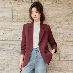 Women's Back Slit Blazer Off White Solid Color Anti Wrinkle Spring Autumn Commuter Suit Top - Product Image 3