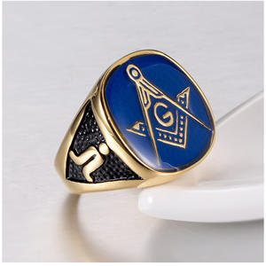 Men's Freemason <b>Ring</b> Gold Plated Blue Enamel Masonic Symbol Geometric Design Gift Jewelry - Product Image 3