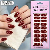 Pita Kuku Gel 5D Embossed UV Free Motif Polkadot Merah Anggur Putih Bebas HEMA dan Tidak Beracun untuk Salon Grosir
