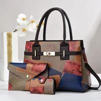 Ensemble de 3 sacs de maternité, sac à main, design patchwork, résistant à l'eau, PU, grande capacité, sac à bandoulière pour femme, pour les trajets quotidiens