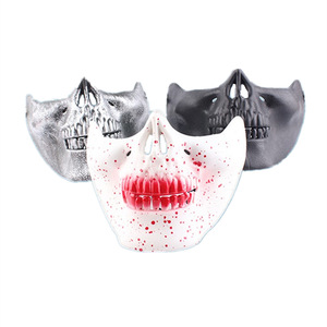 Máscara de media cara con diseño de calavera Fankasi, color negro, plateado, rojo y blanco, accesorios para fiestas de Halloween - Product Image 3