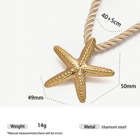 Collier tendance d'été en acier inoxydable plaqué or 18 carats PVD avec pendentifs coquillage, étoile de mer et soleil, chaîne corde et perles