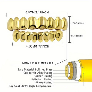 Hip Hop Braces Glossy <strong>Gold</strong> Braces Upper 8 Top and 8 Bottom 18k Electroplated Copper Braces Accessories Body Jewelry - Product Image 3