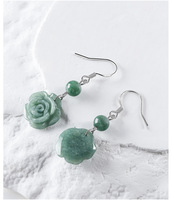 Natürliche A-Klasse Jade Bohnengrün Rosenblüten-Ohrhänger S925 Sterling Silber Eisartiger Jade Modische Damenohrringe