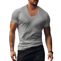 Collection été - T-shirt décontracté pour homme, coupe slim, col en V, manches courtes, design uni, respirant, séchage rapide, haute élasticité