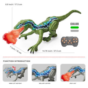 Jouet <span class=keywords><strong>dinosaure</strong></span> <span class=keywords><strong>Velociraptor</strong></span> <span class=keywords><strong>télécommandé</strong></span> 2,4 G avec pulvérisation de brume, lumière LED et son rugissant - <span class=keywords><strong>Dinosaure</strong></span> RC interactif pour enfants - Product Image 1