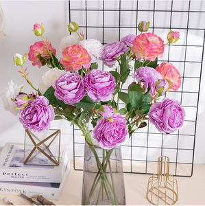 Rose pivoine occidentale à 3 têtes, fleur artificielle, décoration de mariage, style INS, mur végétal, bouquet de fleurs artificielles - Product Image 4