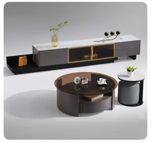 가벼운 럭셔리 모던 심플 작은 거실 홈 TV 캐비닛 라운드 락 패널 커피 테이블 3 장 세트