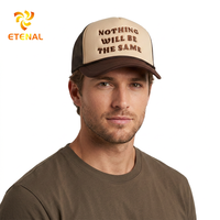 Gorra de Camionero de Malla con Visera Curva de 5 Paneles de Espuma de Alta Calidad Personalizada en Color Marrón al por Mayor, Gorras Trucker