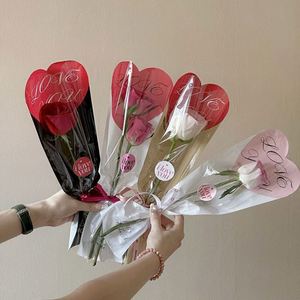 Bolsa de Embalaje Impermeable para una Sola Flor, Bolsa OPP de Tubo Recto con Diseño de Amor, Sellado Térmico para Venta al por Mayor de Ramos Individuales - Product Image 3