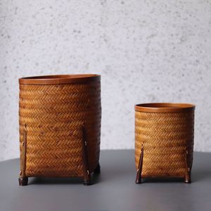 Bamboo Woven <b>Storage</b> <b>Basket</b> Round Handmade Traditional Standing Type For Tea Ceremony And Gift Use - Product Image 1