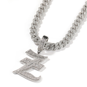 Collar Hip Hop para Hombre con Colgante de Número CZ Iced Out, Cadena de Cuerda, Estilo Gótico, con Incrustaciones de Baguette - Product Image 1