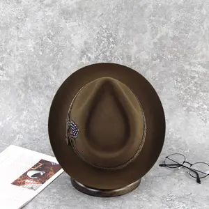 LiHua Vintage Hot Sell Olive Color Wool Felt Classical Design Luxury Custom Fedora Hats Men Customized Unisex Fedora Hat