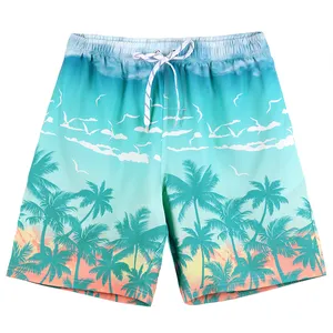 Personalizado hombres diseño de moda sublimación de secado rápido Palma planta impresión Hawaii tabla de surf playa pantalones cortos Bañadores
