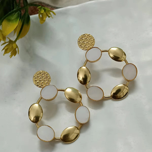 Mother of Pearl <b>Handmade</b> <b>Earrings</b> 18k Gold Plated Statement <b>Earring</b> Natural Stone Long Drop <b>Earring</b> Boho Brass Jewelry Suppliers - Product Image 1